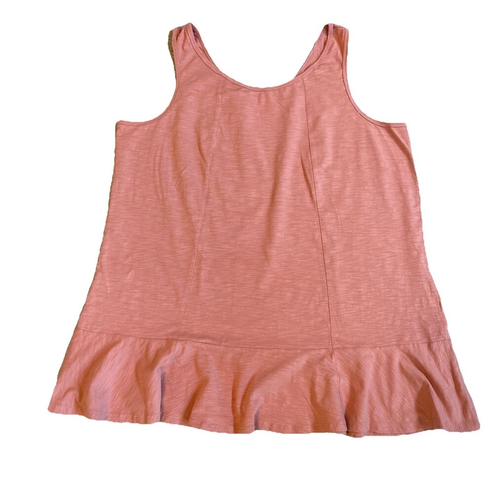 Denim & Co. Sleeveless Tank Top with Flutter Ruffle Hem Warm Salmon Size XL